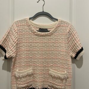 Anthropologie Pink and Cream Sweater